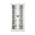 Metal Storage Cabinet With Handle Lock Glass Door Cupboard